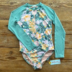 Cat & Jack Girls One Piece Long Sleeve Half Zip Floral Swimsuit